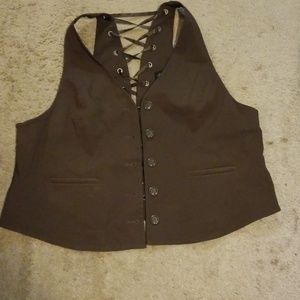 Lane Bryant Button Front Mock Lace Up Back Vest